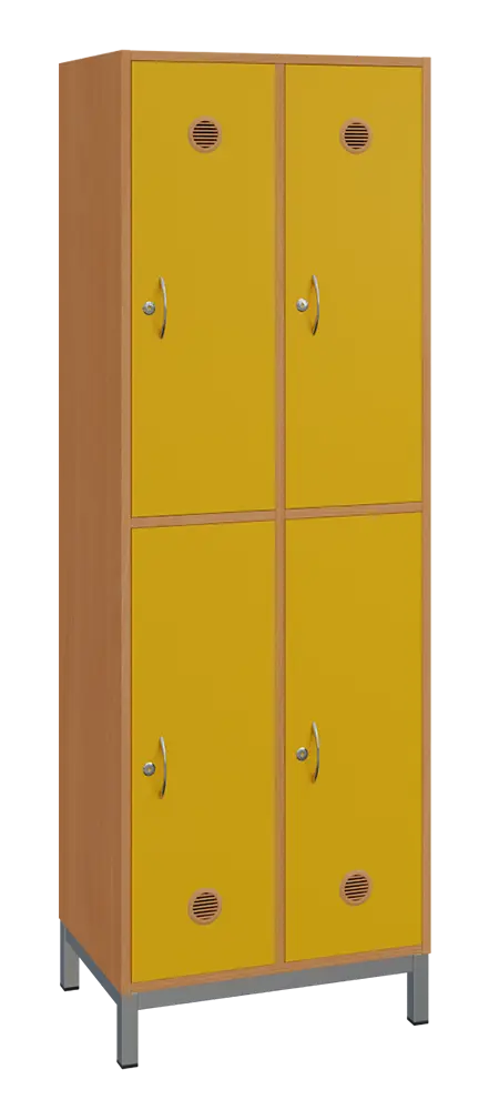 SBS-2222 šatní skříň 4-boxová, 1800x600x400 mm, kovové nohy, korpus buk royal, dvířka žlutá odio